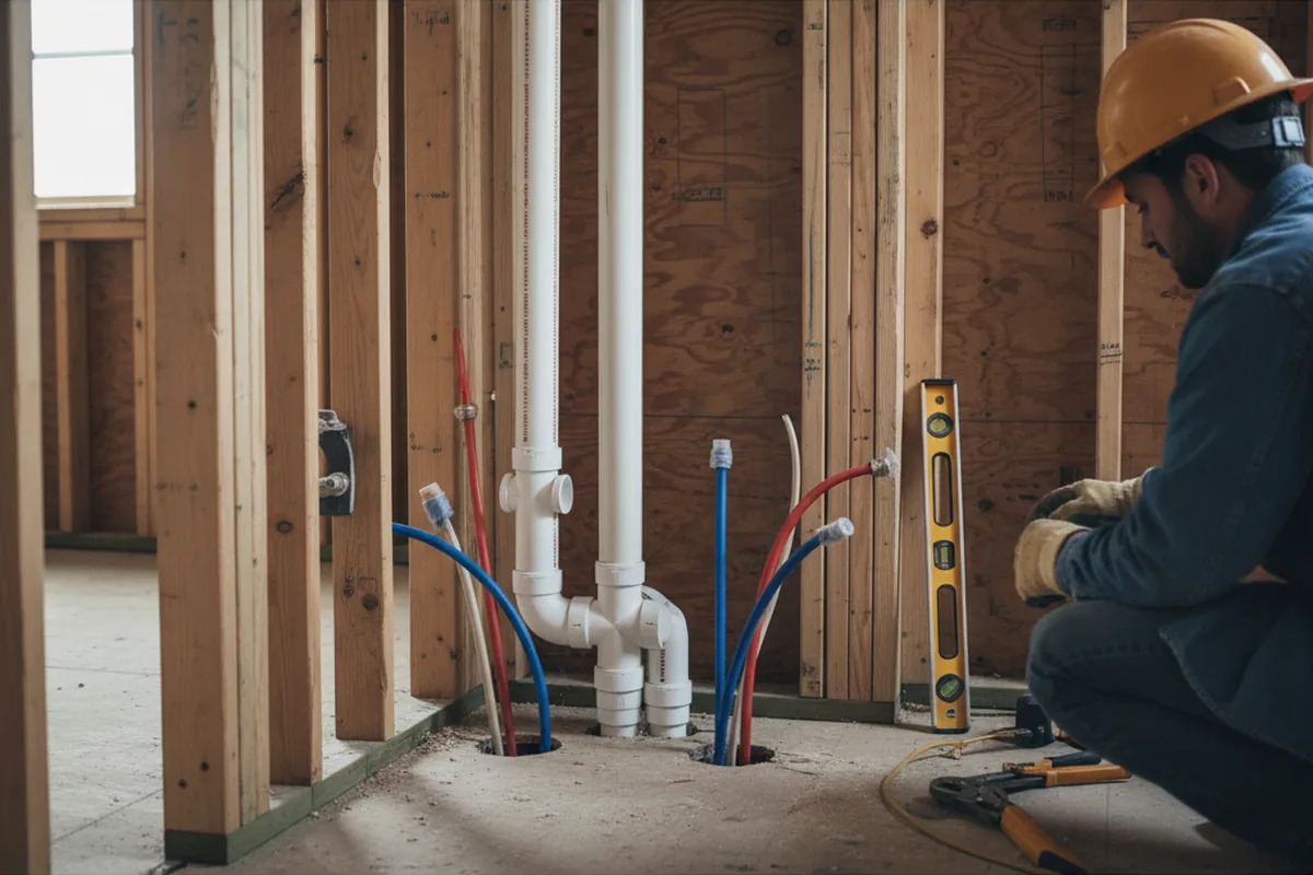 Drain and supply rough-in during Sump Pump Repair in Olathe